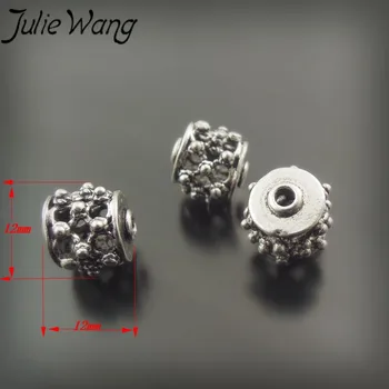 Julie Wang 10pcs/pack de Prata Antiga Liga de Zinco Esferas de Jóias Acessórios Furo Redondo Forma Irregular Giroscópio Modelo que Melhor se Presnt