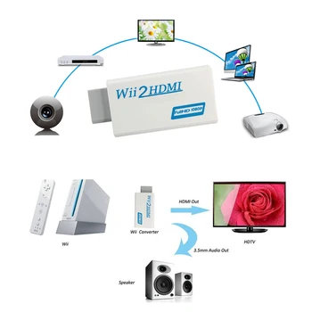 Wii para HDMI Wii2HDMI Full HD FHD 1080P, Conversor Adaptador de Áudio de 3,5 mm conector de Saída Suporta todos os wii modos de visualização NTSC 480i 480p