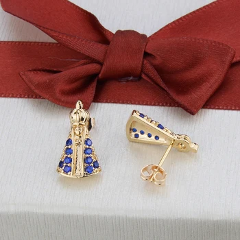 SUNSLL Nova chegada ouro cobre brinco azul zircônia cúbica religião brincos para mulheres, moda jóias exclusivas brinco de presentes