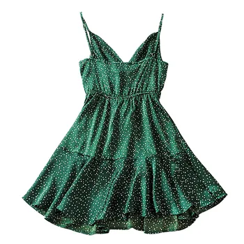 Vintage Verde De Bolinhas Mancha De Vestido Das Mulheres De 2019 Verão Sexy Cinta Sem Encosto Curto Vestido De Menina Elegante Vestido De Festa Vestidos