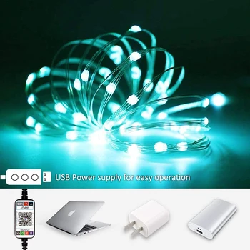 USB Luz da corda LED Bluetooth Aplicativo de Controle de Fio de Cobre Cadeia Lâmpada Impermeável ao ar livre Luzes de Fadas para Decoração de Árvore de Natal