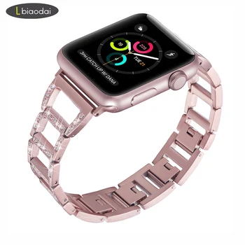Diamante, alça Para Apple faixa de relógio de 44 mm/38mm apple relógio 4/3/2/1 iwatch banda 42mm/40mm Link pulseira de aço inoxidável, pulseira de