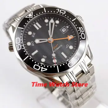 Bliger 41 GMT 3804 relógio Automático homens waterproof o dial data preto bisel de cerâmica pulseira de aço inoxidável