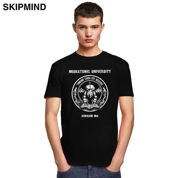 Homens clássicos da Miskatonic University T-Shirt manga Curta Algodão Necronomicon T-shirt de Verão Call of Cthulhu de Lovecraft Tee