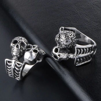 Dois anéis de caveira gótico anel de aço inoxidável de grande 2020 anéis de aço homens vintage, Punk stly Acessórios masculinos grande jóia