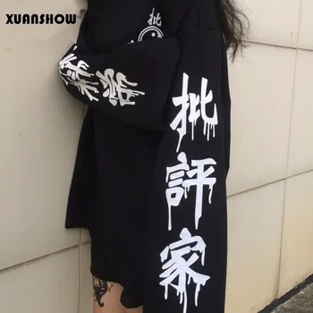 XUANSHOW Outono Inverno Oversize Harajuku Mulheres Moletom 2020 Moda de Nova Tecnologia Impresso Punk 