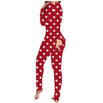 Chegada nova pijama Macacão de Mulheres Botão para baixo de Impressão Funcional Aba Abotoada Adultos com decote em V Macacão Pijama Femme Sleepwear