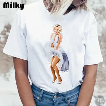 Marilyn monroe t-shirt tops mulheres femme t-shirts streetwear t-shirt de verão feminina roupas novas engraçado grunge hip hop de grandes dimensões tee