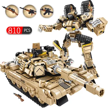 810 Pcs M1A2 Abrams Tanque Principal de Batalha Blocos de Construção Compatível Militar WW2 Deformação Robô com Tijolos de Brinquedos para Crianças meninos criança