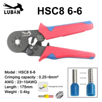 HSC8 10SA 0.25-10mm2 23-7AWG alicates HSC8 6-4A HSC8 6-6 0.25-10mm2 mini rodada nariz alicate para tubo da agulha terminais de caixa de ferramentas