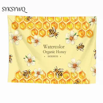 O mel orgânico tapeçaria amarelo abelha pendurado na parede carpete de parede decoração o pano de flor tapiz corgantes dormitório decoração