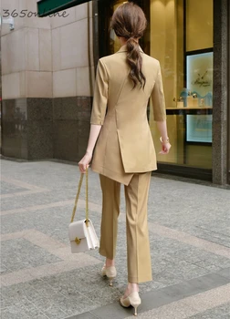 2020 Novos Estilos de Primavera Verão Formal Mulheres Ternos de Negócio com Grande Calças e Jaquetas Casaco OL Profissional Blazers Pantsuits
