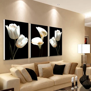 3Pcs Europeu de Parede Decoração Unframed Tulip Calla Flor Impresso Impermeável Pinturas em Tela,