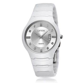 LVYIN Cerâmica Par de Relógios de Marca de Luxo Preto Amante Mulheres Homens Relojes Hombre Com Caixa de Quartzo Calendário Vestido de Relógios