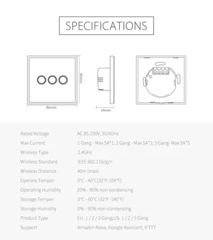 NEO Coolcam Smart wi-Fi da Parede Interruptor de Luz de Suporte Alexa,o Google Home 1/2/3 Gangue Toque/wi-Fi Remoto Smart Home Parede, Interruptor do Toque