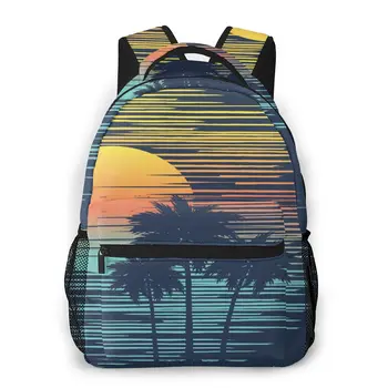 Mochila pacote de Viagem por do Sol de Verão Na Praia Tropical Com Palmeiras mochila saco de desporto pack Exterior mochila de Escalada