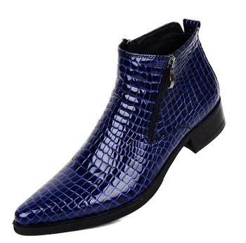 Chegada Nova Marca De Luxo Homens Se Vestem Botas Sapatos De Couro Genuíno Moda Masculina Ankle Boot De Couro Preto Azul Botas Chelsea
