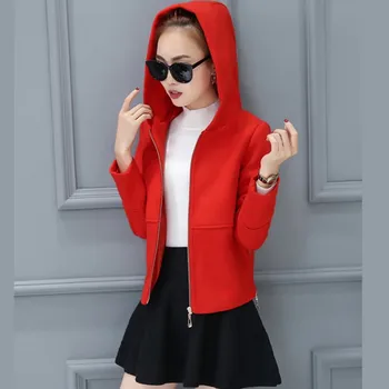 UHYTGF coreano estudante de moda das mulheres de outono inverno casaco de lã com capuz casual curta jaqueta com Zíper fino de Lã blusão coat1210