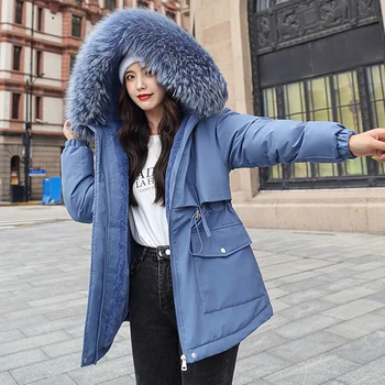 O coreano grande gola de pele revestimento do inverno das mulheres engrossar quente parkas casacos plus size solto e casual roupas de inverno mulheres outwear 2020