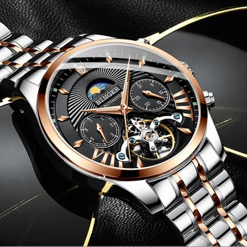Suíça Relógio Mecânico dos Homens BINGER Função de Marca de Luxo Homens Relógios Esqueleto Turbilhão de Safira Masculino Relógio Relógio à prova d'água