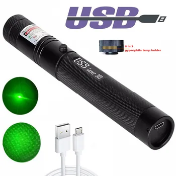Recarregável USB ponteiro laser verde 532 nm ultra-longa distância radiação laser vermelho roxo built-in bateria 8-em-1 suporte da lâmpada