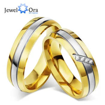 Par Anel dos Amantes da forma da Jóia de Aço Inoxidável da Cor do Ouro Anéis Para Homem e Mulheres de Presente Para Casais(JewelOra RI102291)