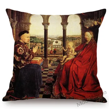 Renascimento Europeu Famosa Pintura A Óleo Arnolfinis Jan Van Eyck Decoração Clássica, Sofá Fronha Arte Cristã Capa De Almofada