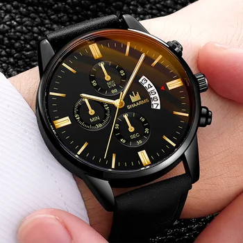 Relógio Masculino relógio de moda masculina de esportes de armação de aço inoxidável pulseira de couro relógio de quartzo de negócios, relógio Reloj Hombre 2020