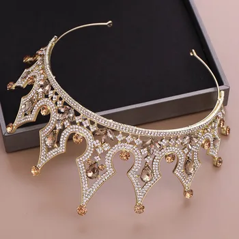 FORSEVEN Luxo Vintage de Ouro/Cor de Prata Princesa Rainha Noiva Noiva Brilhante Tiara de Cristal Coroas de Cabelo, Jóias para Festa de Casamento