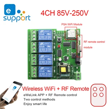 EWeLink Inteligente de Controle Remoto sem Fio wi-Fi Módulo Switch 1/4CH DC 7-32V 5V CA 85-250 V Receptor RF 10A Relé Para o IFTTT Alexa