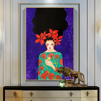 Vintage Flor de Menina Cartaz Estilo Nórdico Mulheres Arte de Parede Tela de Pintura, Cartaz e Imprime Cuadros Fotos de Sala de estar