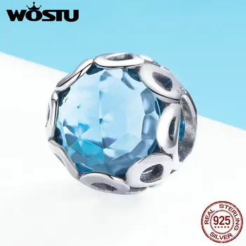 WOSTU Autêntica 925 Prata Esterlina Charme Infinito, Azul Esferas de Cristal Ajuste de Marca Original Pulseira de DIY Jóias de Presente BKC755