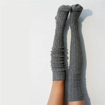 1Pair Inverno Quente de outono venda quente mulheres sólido meias Elásticas Coxa Alta Sobre o Joelho de Malha de Moda Meias Longas Meninas Cinza Preto