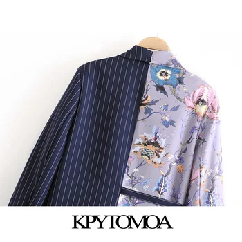 KPYTOMOA Mulheres 2020 Moda Desgaste de Escritório estampa de Patchwork Blazer Casaco Vintage Bolsos Com Cinto Feminino Roupa Chique Tops
