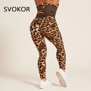 SVOKOR Leopard Leggings Esporte Mulheres de Fitness Sexy Womens Leggings Push-Up Cintura Alta sexo Feminino Calças de Elástico Execução Leggins