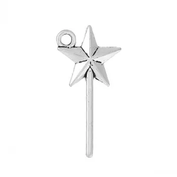 DoreenBeads Charme Pingentes de Estrelas Varinha Mágica Cor de Prata 25 mm x 13 mm(1