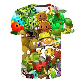Verão T-shirt Plantas Vs Zumbis engraçado, camisa de t de Meninos, Meninas T-Shirt de Impressão 3d casual para Crianças Top de Manga Curta Poliéster Crianças Clo