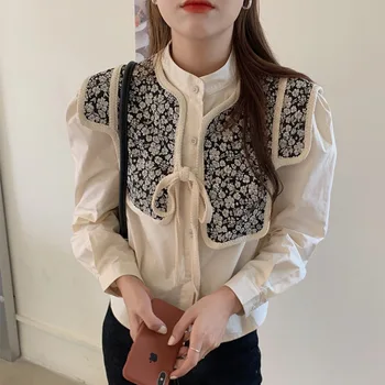 2020 Outono Novo Coreia Retro Xale Colete comprido Cheio Camisa roupa de Duas peças de Mulheres