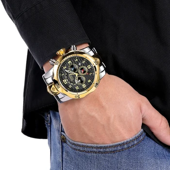 TEMEITE Grandes Homens do Relógio de Aço Inoxidável, Pulseira de 3 de Discagem 6 Mãos Moda Oversize Mens Relógios de Marca Top de Luxo Militares do sexo Masculino Relógio