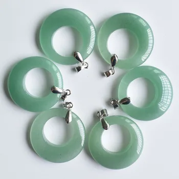 Moda Verde natural Aventurina forma redonda com furo de pingentes de boa qualidade para fazer jóias 6pcs/lote de Atacado frete grátis