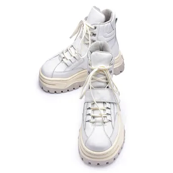 Moda As Mulheres Brancas Tornozelo Botas De Laço Na Plataforma, Botas De Equitação De Televisão Botas Mujer Sapatos De Borracha Mulher Flats Curto Botas