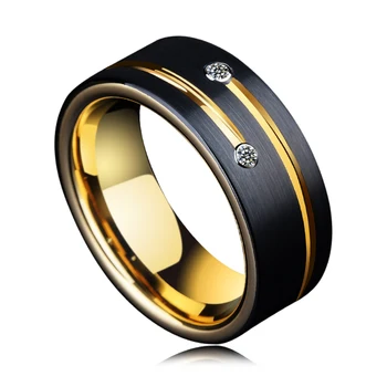 Anel para Homens, Tons de Preto Tungstênio Anéis Casal para o Casamento, com o Ouro do Groove CZ Pedra, Frete Grátis
