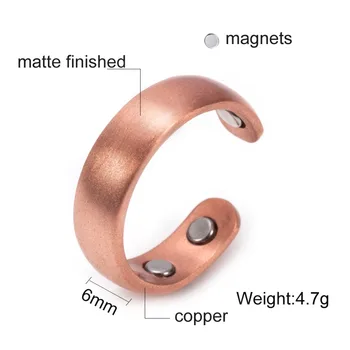 Vinterly de Cobre Anel Magnético Mens Matte Acabado de Saúde de Energia Ajustável Simples Punho de Cobre Puro Anéis para Homens Mulheres Jóias
