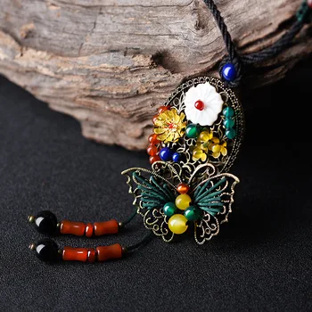 Moda Chinesa vento jóias natureza pedras vintage colar ,étnicas shell colar artesanal de cobre de flores camisola colar