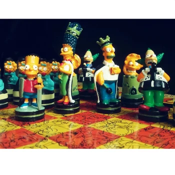 BSTFAMLY Simpson série de xadrez de jogo definido, portátil jogo de xadrez internacional, plástico tabuleiro e peças de xadrez IA22