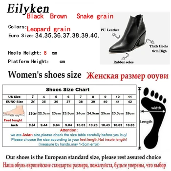 EilyKen Botas de Mulheres Início do Inverno Tornozelo Leopard Meados Sapatos de Salto Feminino Slip-On Casual Quadrado Preto Botas de Calcanhar zapatos de mulher