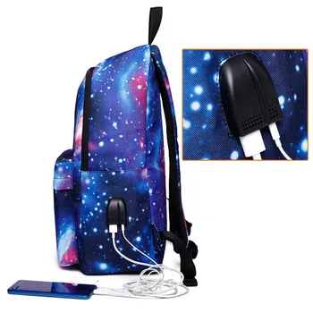 Carregamento USB Saco de Escola Multicolor Espaço Mochila Impressão de Mochilas para Adolescente Homens Mulheres Céu Estrelado Mochila mochila mujer