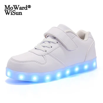 Tamanho 25-37 de Carregamento USB Cesta Levou as Crianças Sapatos Com Luz Até Crianças Casual Meninos&Meninas Luminosa Tênis Sapato Brilhante