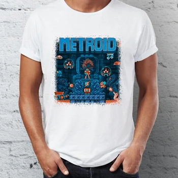 Homens camiseta Retrô do Jogo Samus de Metroid Jogos Tee