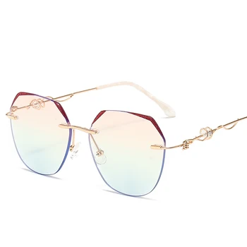 Retro Anti Luz Azul Óculos de Armação de Metal Redondo de Cristal sem aro dos Óculos de sol Óculos de Luxo para Mulheres